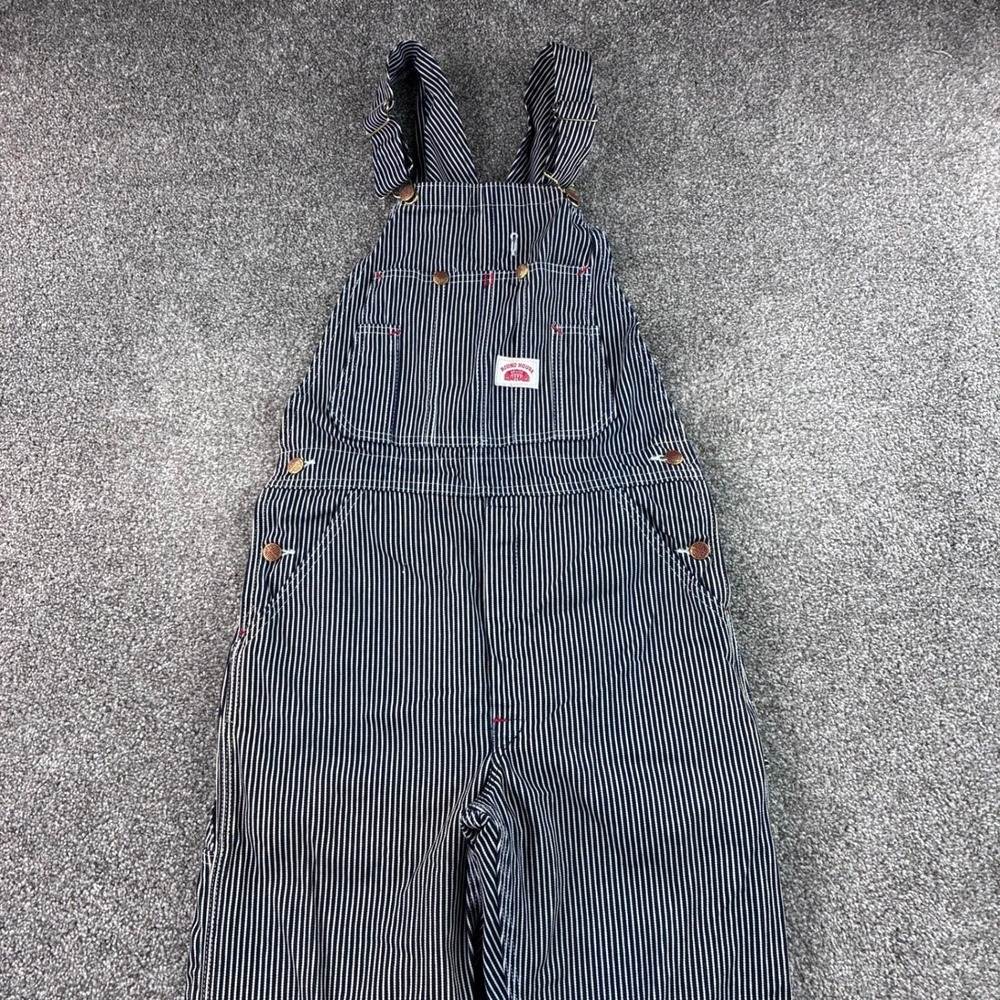 Vintage Round House Hickory Stripe Overalls Mens 28x32 Blue Railroad Engineer